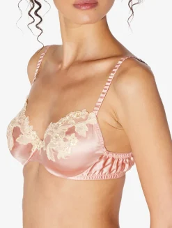 Silk Underwired Bra In Powder Pink With Ivory Frastaglio