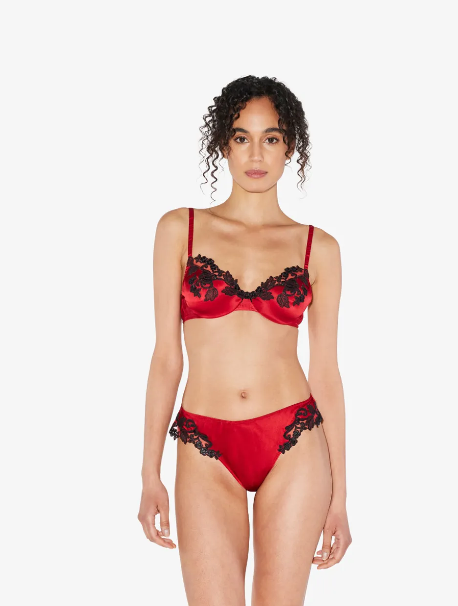 Silk Underwired Bra In Red With Black Frastaglio
