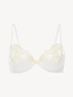 Silk Underwired Bra In White With Ivory Frastaglio
