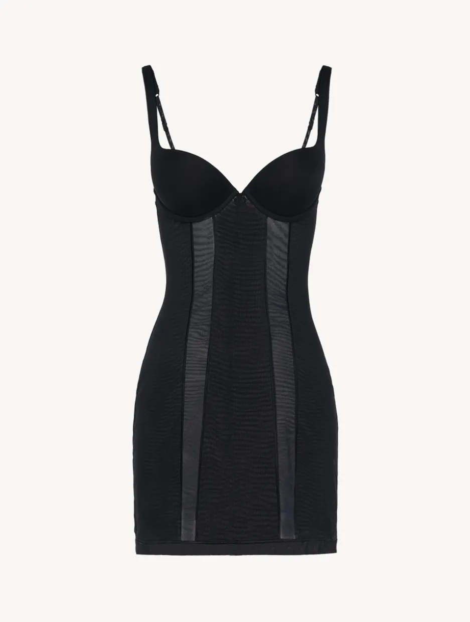 Slip Dress In Black Stretch Tulle