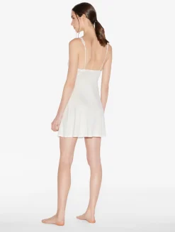 Slip Dress In Off-white Modal With Embroidered Tulle