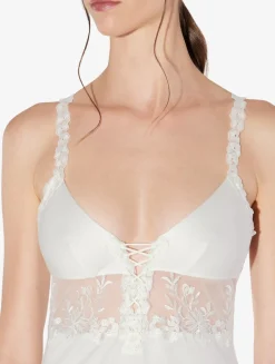 Slip Dress In Off-white Modal With Embroidered Tulle