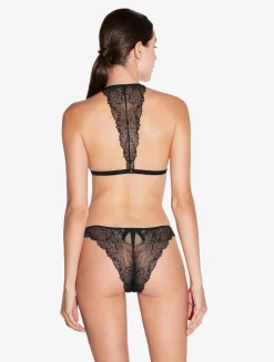 Soft Triangle Bra In Black With Leavers Lace