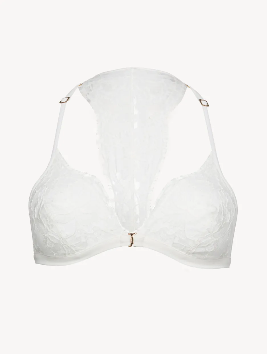 Soft Triangle Bra In Off White With Cotton Leavers Lace