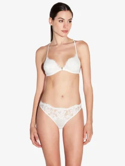 Soft Triangle Bra In Off White With Cotton Leavers Lace