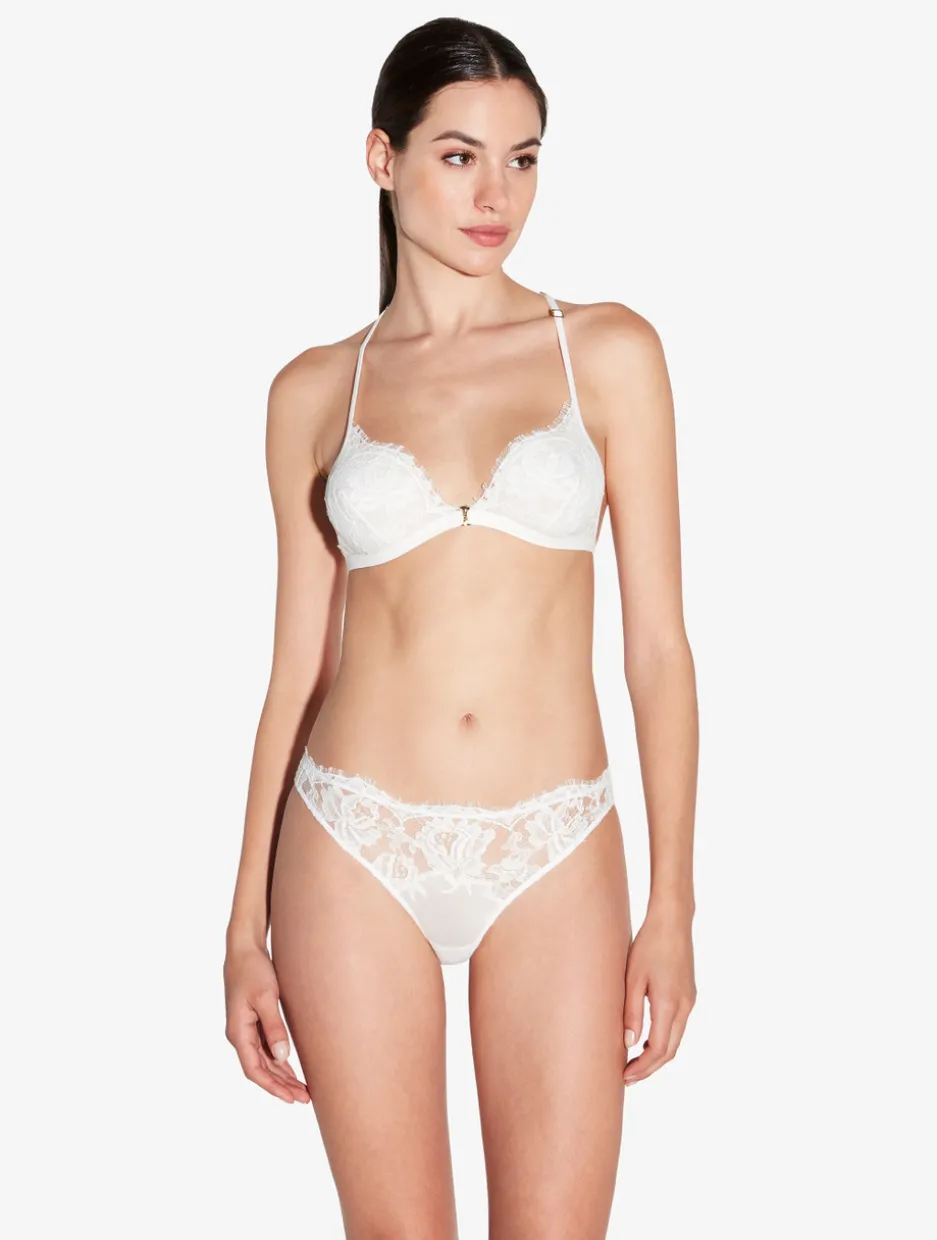 Soft Triangle Bra In Off White With Cotton Leavers Lace