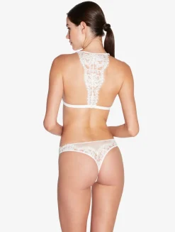 Soft Triangle Bra In Off White With Cotton Leavers Lace