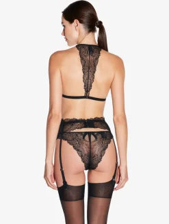 Suspender Belt In Black With Leavers Lace