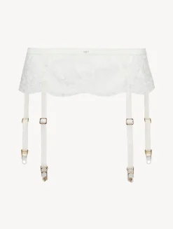 Suspender Belt In Off White With Cotton Leavers Lace