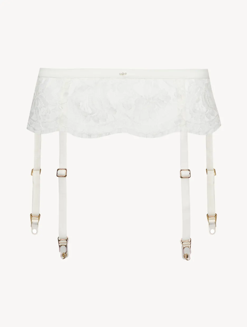 Suspender Belt In Off White With Cotton Leavers Lace