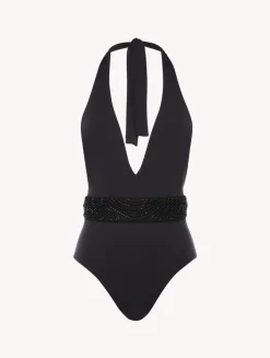 Swimsuit In Black With Beading