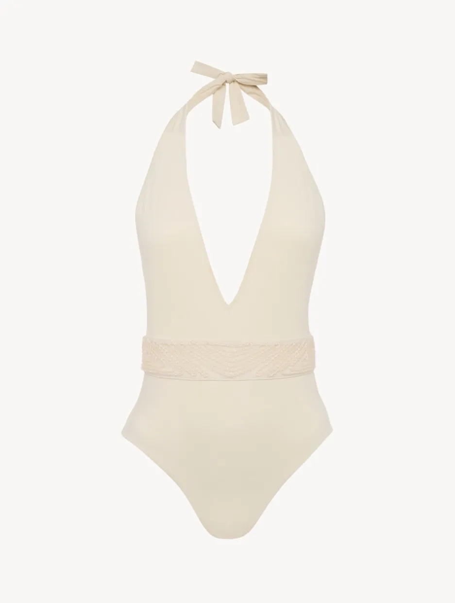 Swimsuit In Champagne With Beading