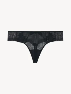 Thong In Sheer Black Embroidered Tulle