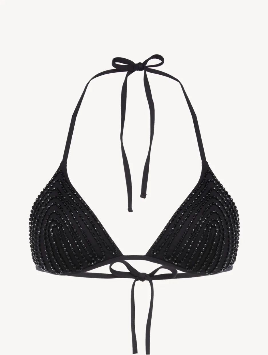 Triangle Bikini Top In Black With Beading
