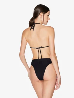 Triangle Bikini Top In Black With Beading
