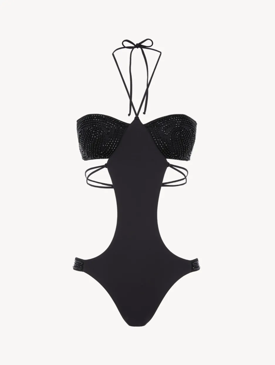 Trikini In Black With Beading