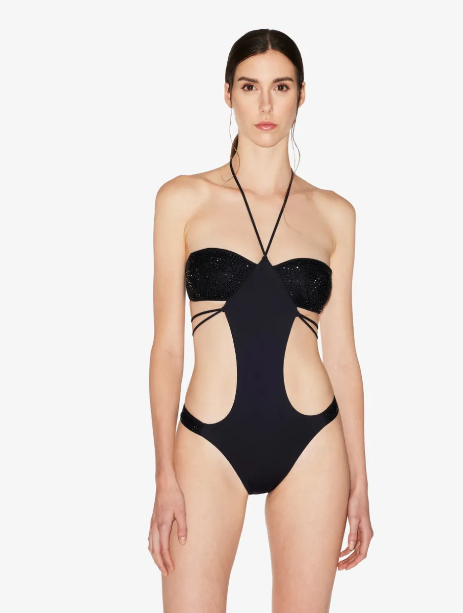 Trikini In Black With Beading