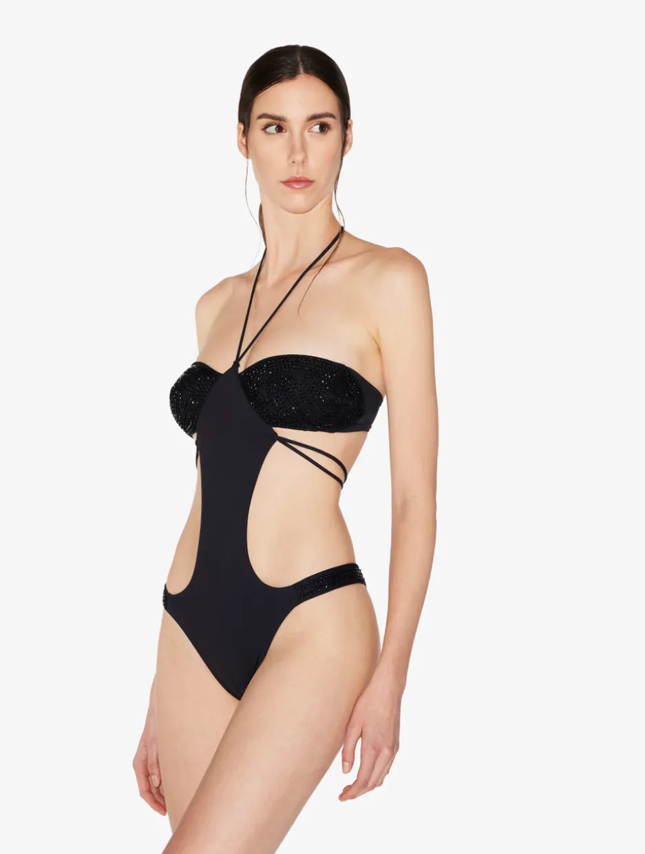 Trikini In Black With Beading