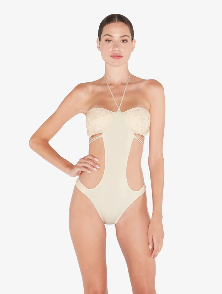 Trikini In Champagne With Beading