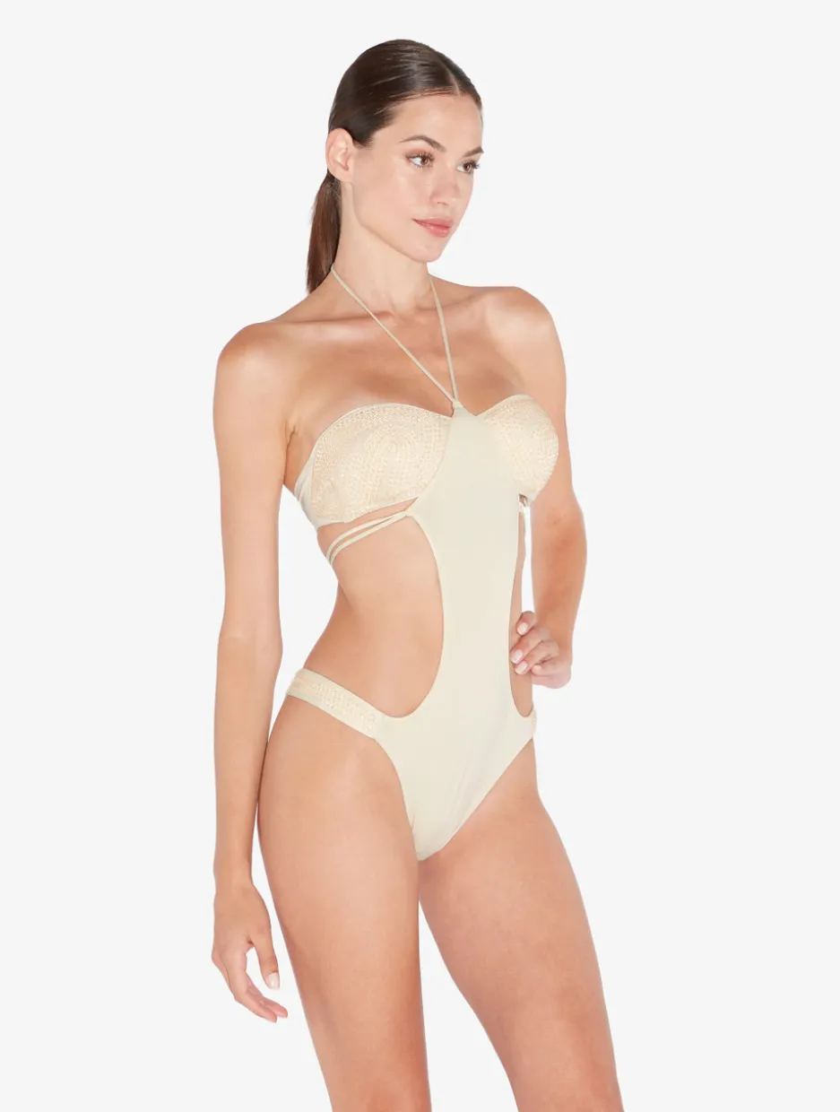Trikini In Champagne With Beading