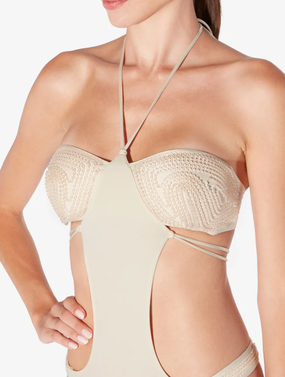 Trikini In Champagne With Beading