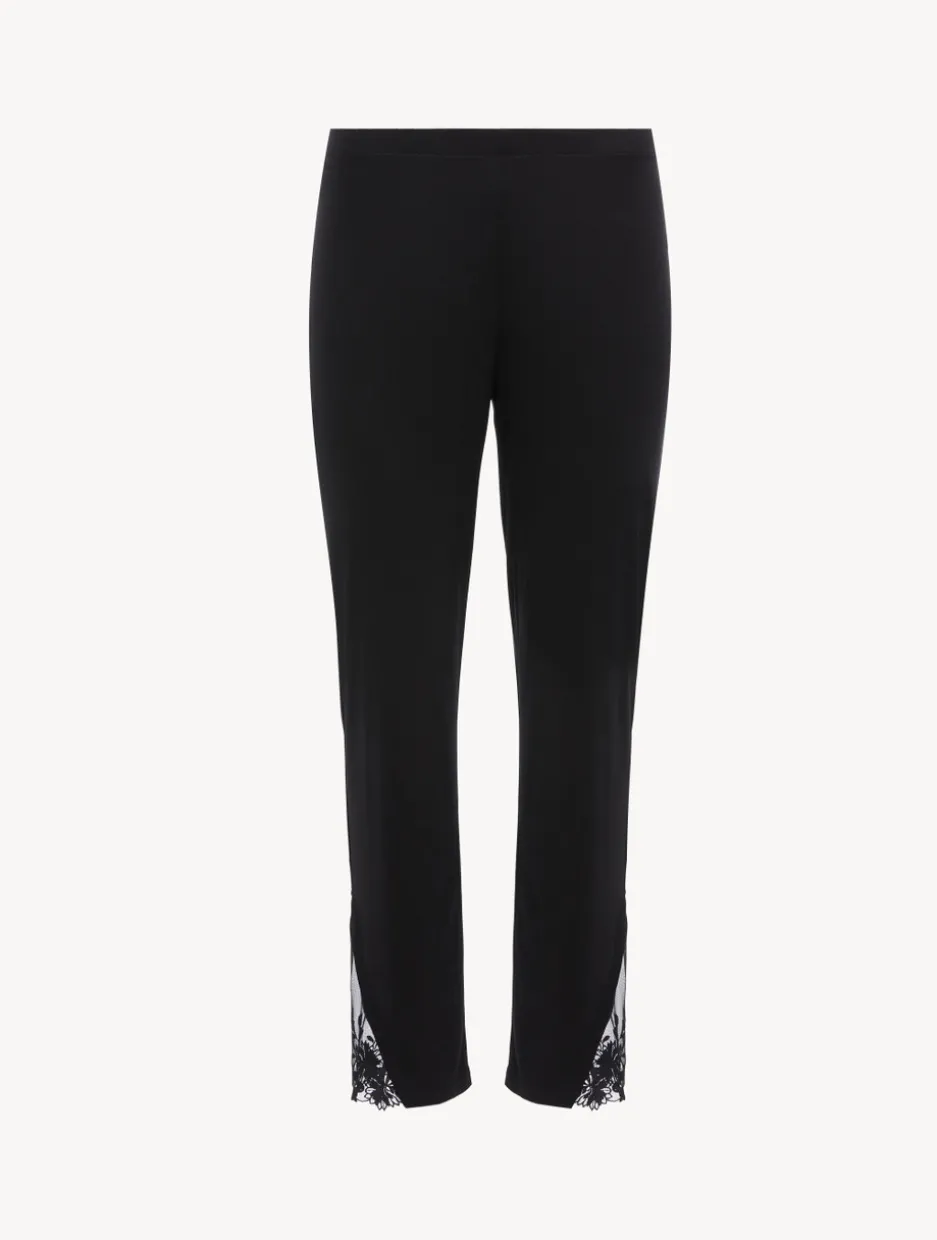 Trousers In Black Modal With Embroidered Tulle