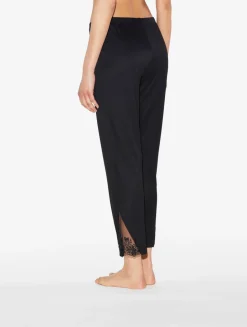 Trousers In Black Modal With Embroidered Tulle