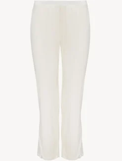 Trousers In Off-white Modal With Embroidered Tulle