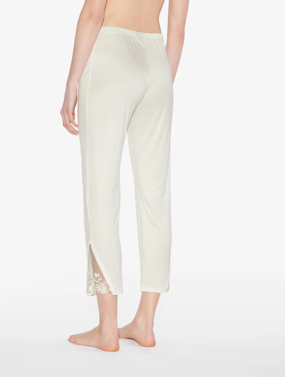 Trousers In Off-white Modal With Embroidered Tulle