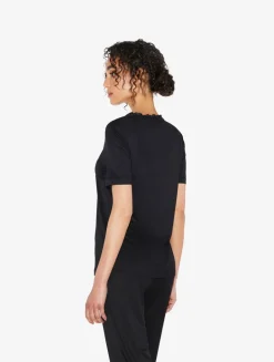 T-shirt In Black Modal With Embroidered Tulle