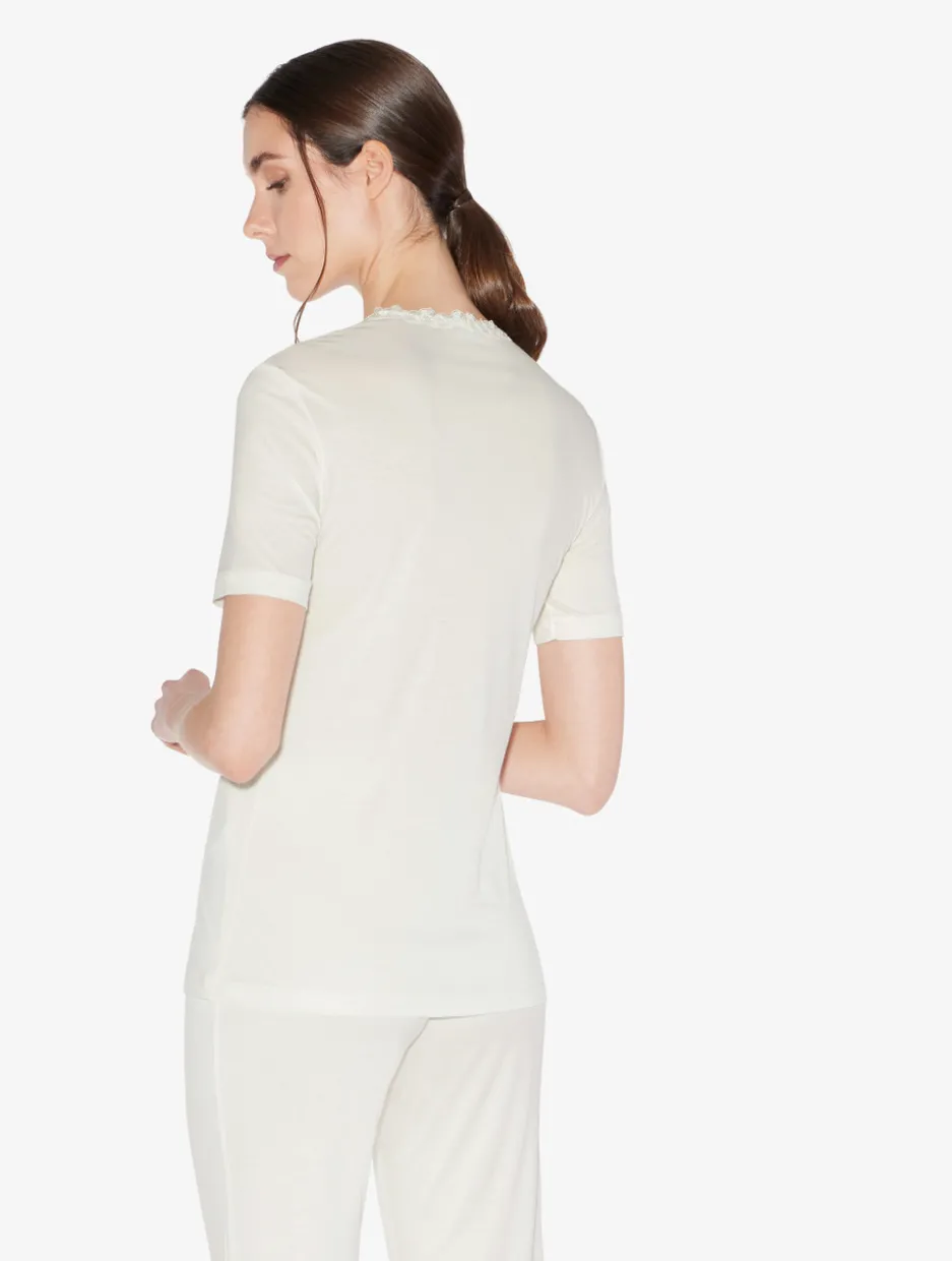 T-shirt In Off-white Modal With Embroidered Tulle