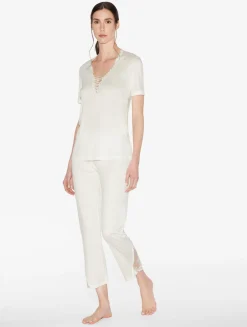 T-shirt In Off-white Modal With Embroidered Tulle