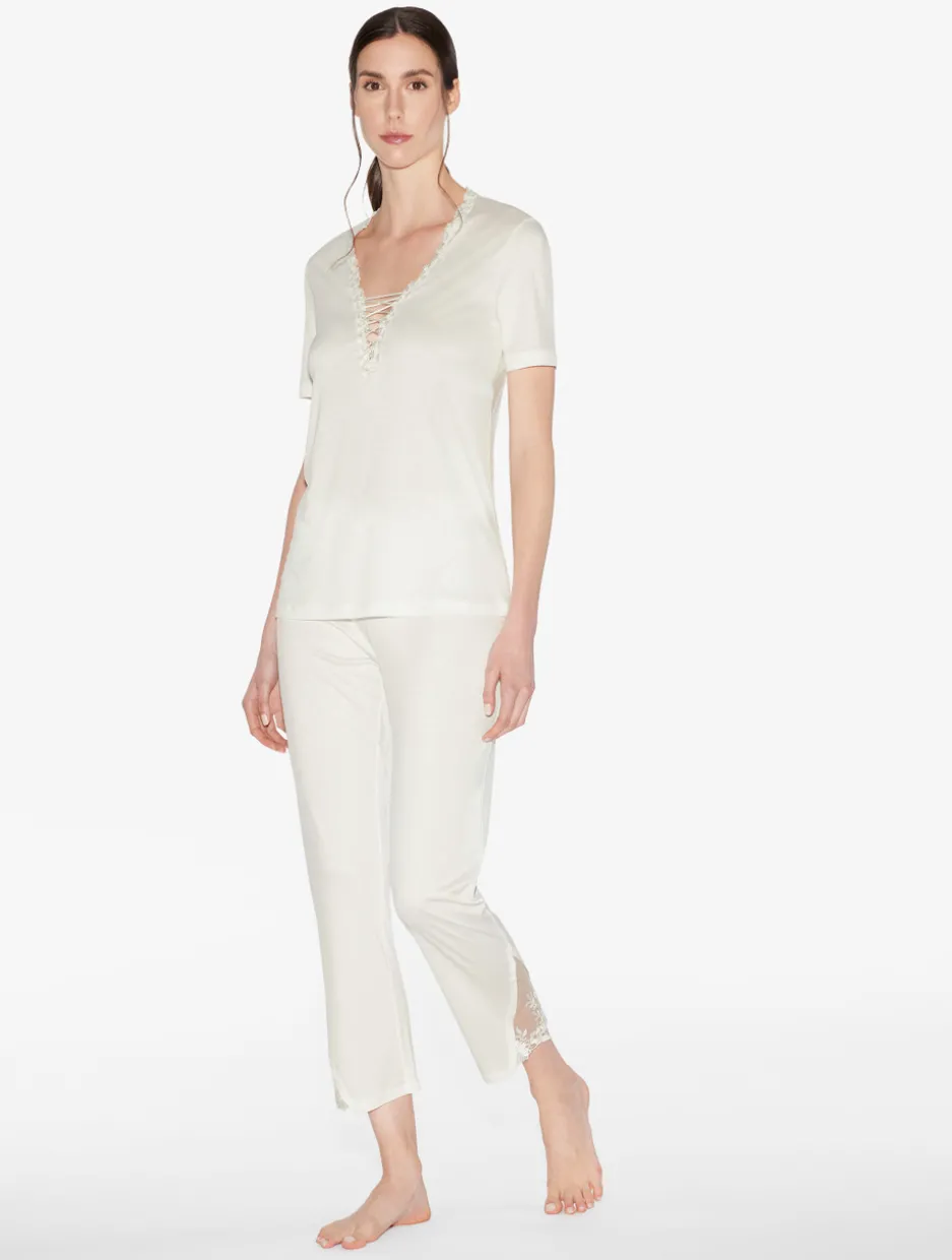 T-shirt In Off-white Modal With Embroidered Tulle