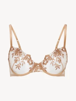 Underwired Bra In Beige Lycra With Embroidered Tulle