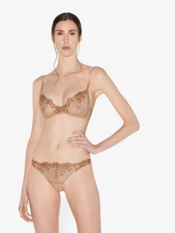 Underwired Bra In Beige Lycra With Embroidered Tulle