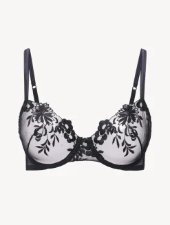 Underwired Bra In Black Lycra With Embroidered Tulle