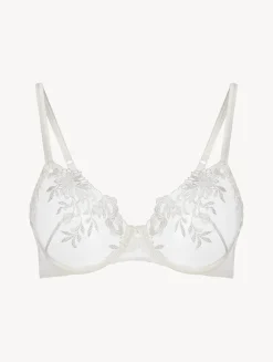 Underwired Bra In Off-white Lycra With Embroidered Tulle