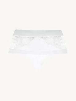 White Lycra Control Fit High-waist Thong With Chantilly Lace