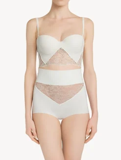 White Lycra Control Fit High-waist Briefs With Chantilly Lace