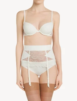 White Lycra Control Fit Suspender With Chantilly Lace