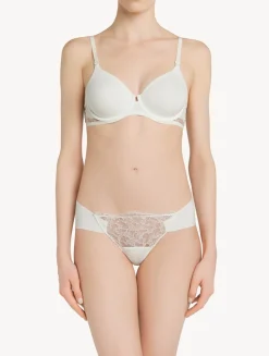 White Lycra Thong With Chantilly Lace