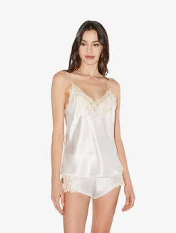 White Silk Satin Sleep Shorts With Frastaglio