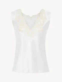 White Silk Satin Top With Frastaglio