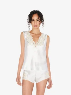 White Silk Satin Top With Frastaglio