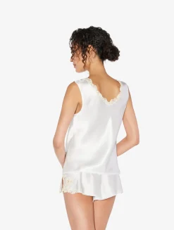 White Silk Satin Top With Frastaglio