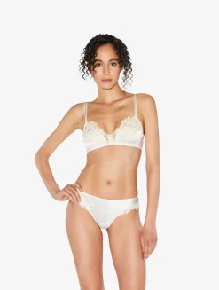 White Silk Triangle Bra With Ivory Frastaglio