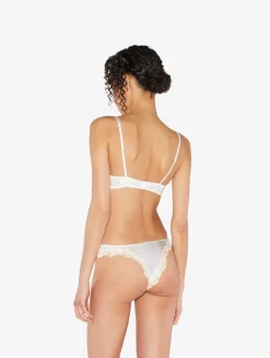 White Silk Triangle Bra With Ivory Frastaglio