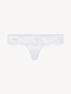 White Stretch Leavers Lace Thong